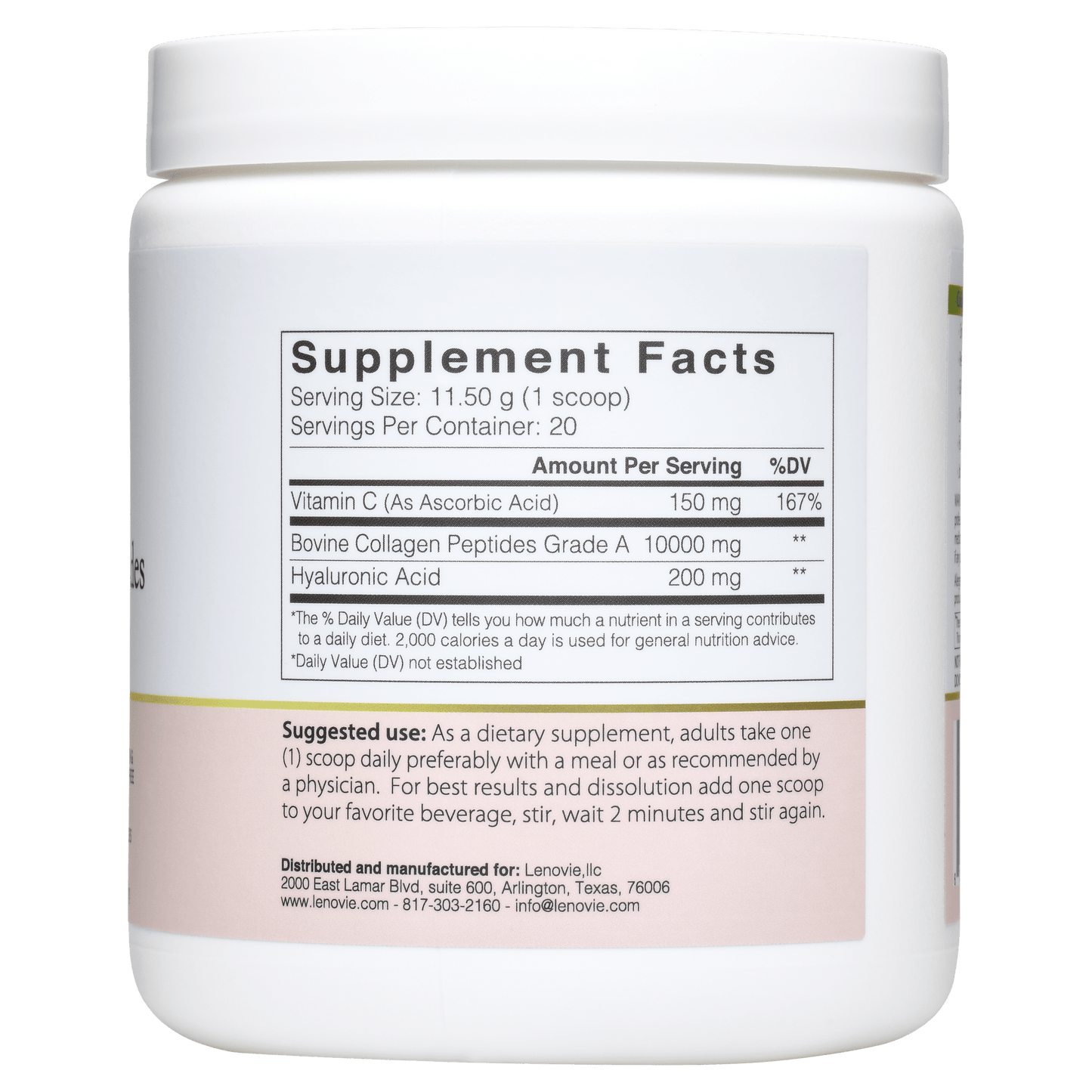 Collagen powder for Women nutrition label - 10,000mg Type I &I II with 200ng Hyaluronic Acid and Vitamin C